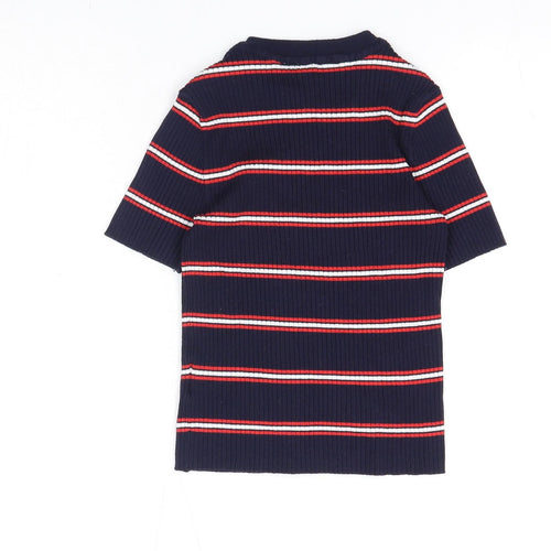 Divided by H&M Womens Blue Striped Viscose Basic T-Shirt Size XS Round Neck