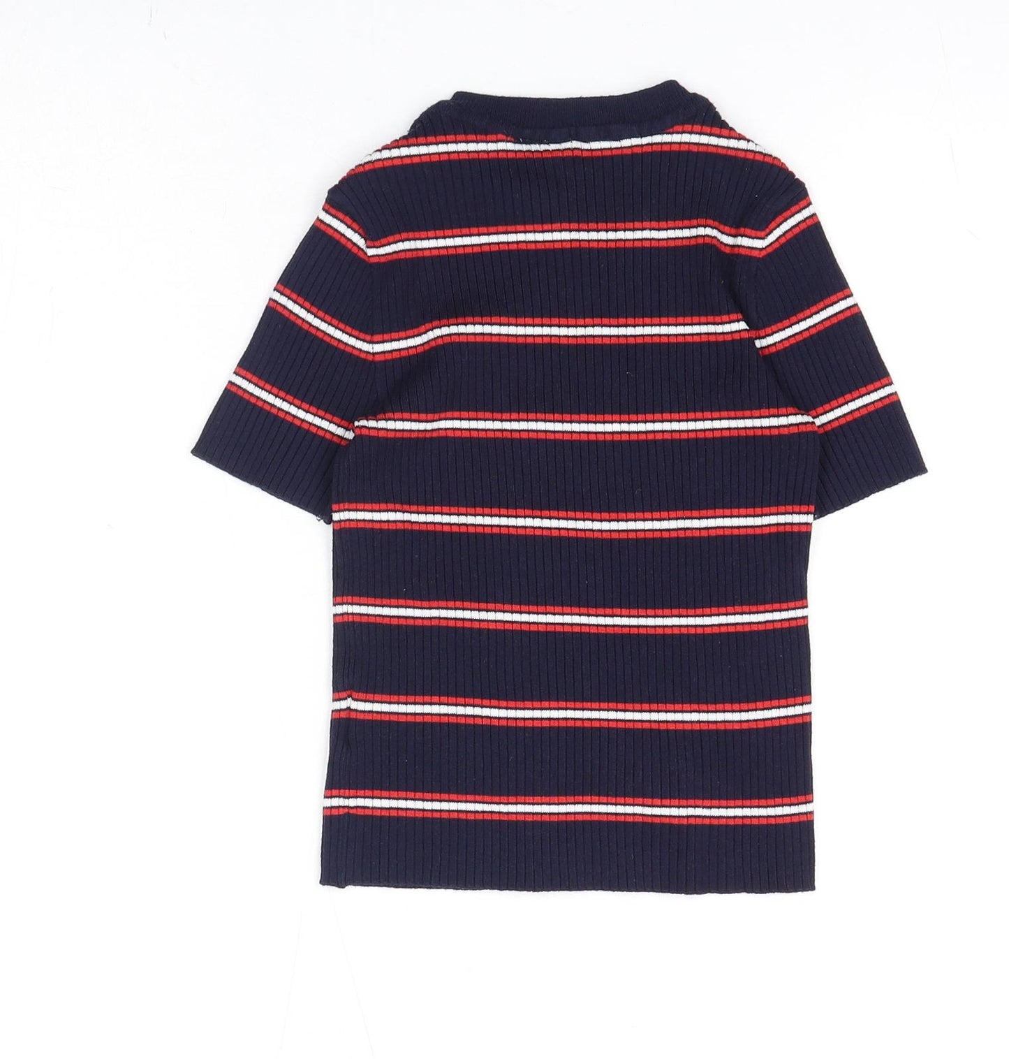 Divided by H&M Womens Blue Striped Viscose Basic T-Shirt Size XS Round Neck