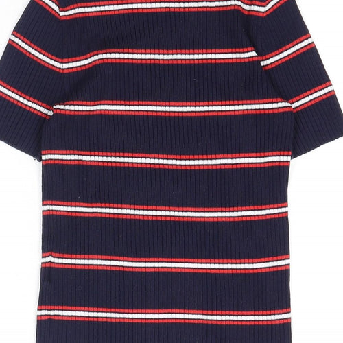 Divided by H&M Womens Blue Striped Viscose Basic T-Shirt Size XS Round Neck