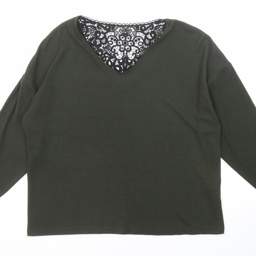 Dorothy Perkins Womens Green V-Neck Polyester Pullover Jumper Size 14 - Lace Detail