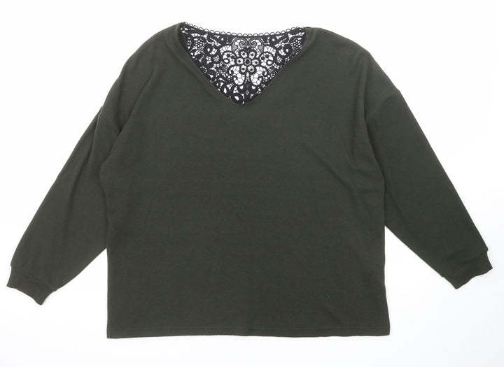 Dorothy Perkins Womens Green V-Neck Polyester Pullover Jumper Size 14 - Lace Detail