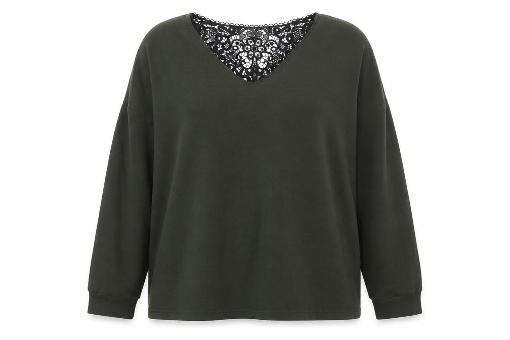 Dorothy Perkins Womens Green V-Neck Polyester Pullover Jumper Size 14 - Lace Detail