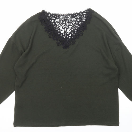 Dorothy Perkins Womens Green V-Neck Polyester Pullover Jumper Size 14 - Lace Detail