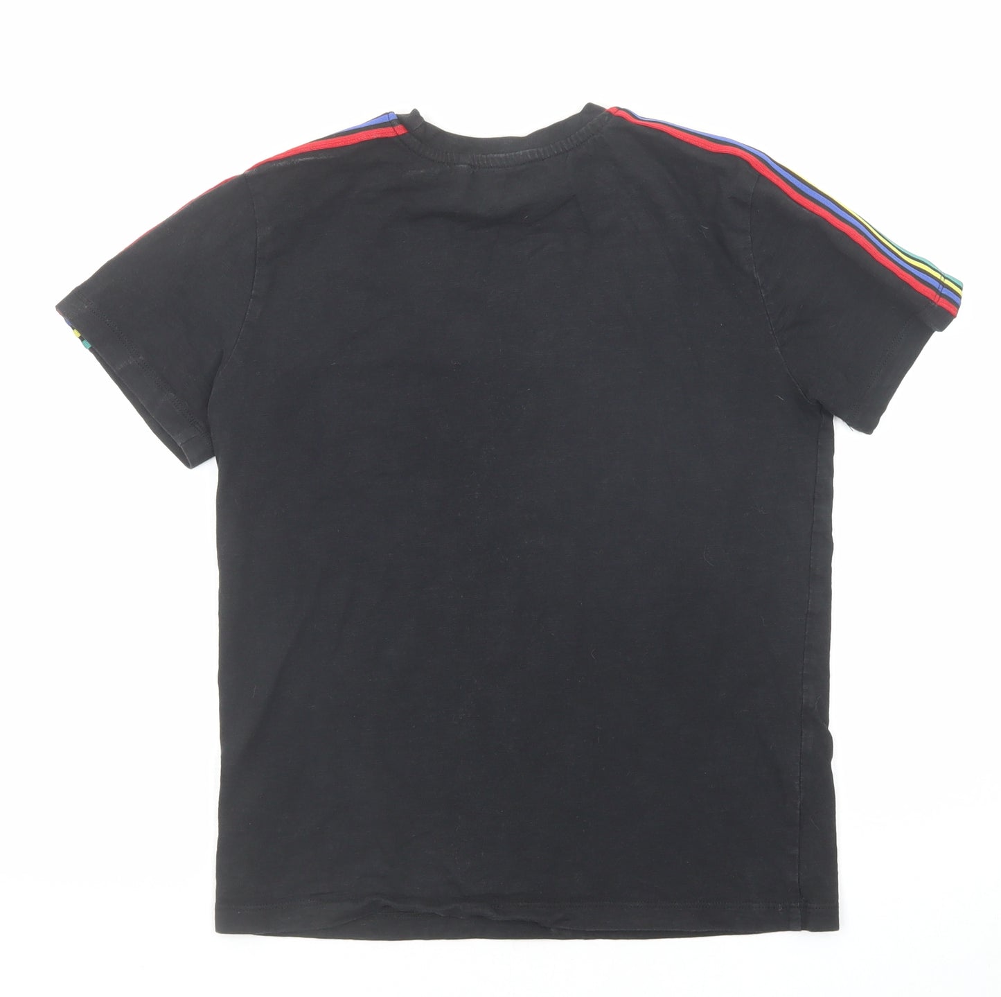 NEXT Boys Black Cotton Basic T-Shirt Size 10 Years Round Neck Pullover - Stripe Detail