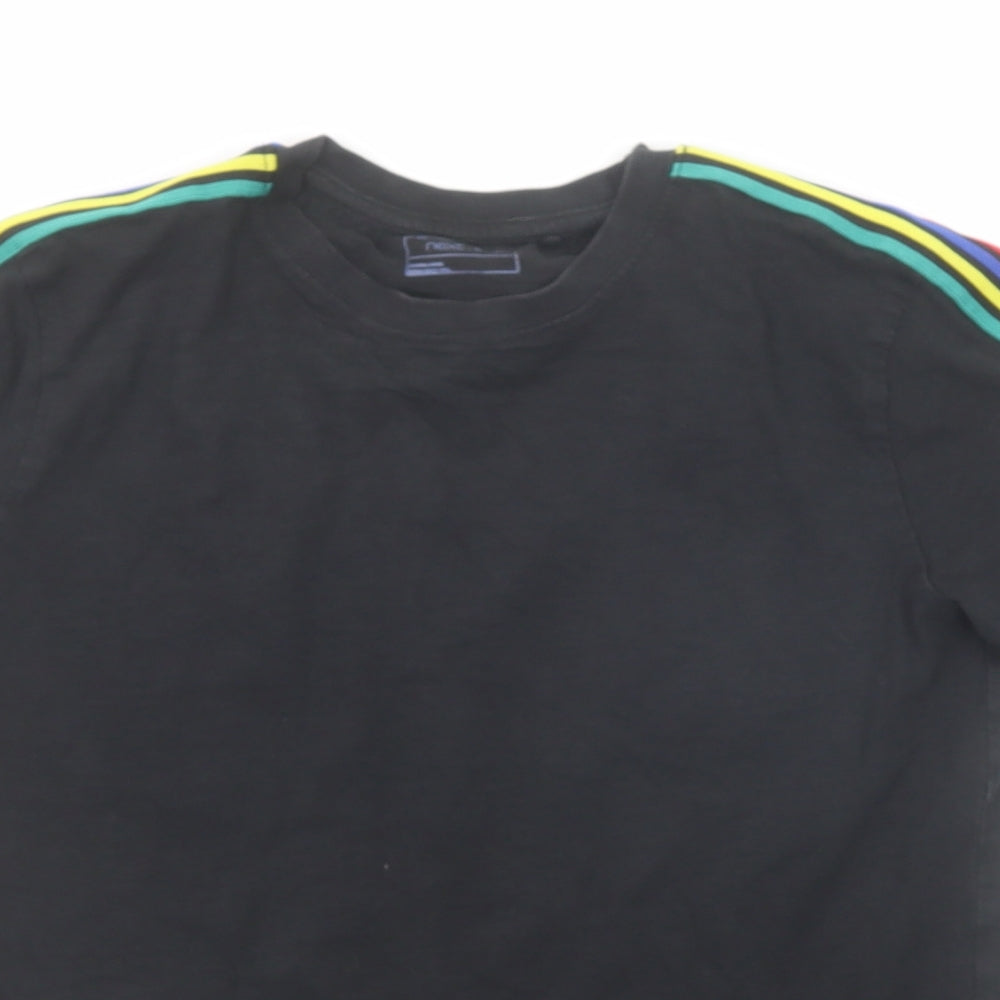 NEXT Boys Black Cotton Basic T-Shirt Size 10 Years Round Neck Pullover - Stripe Detail