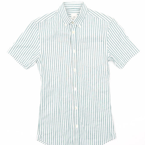 River Island Mens Green Striped Cotton Button-Up Size XS Collared Button