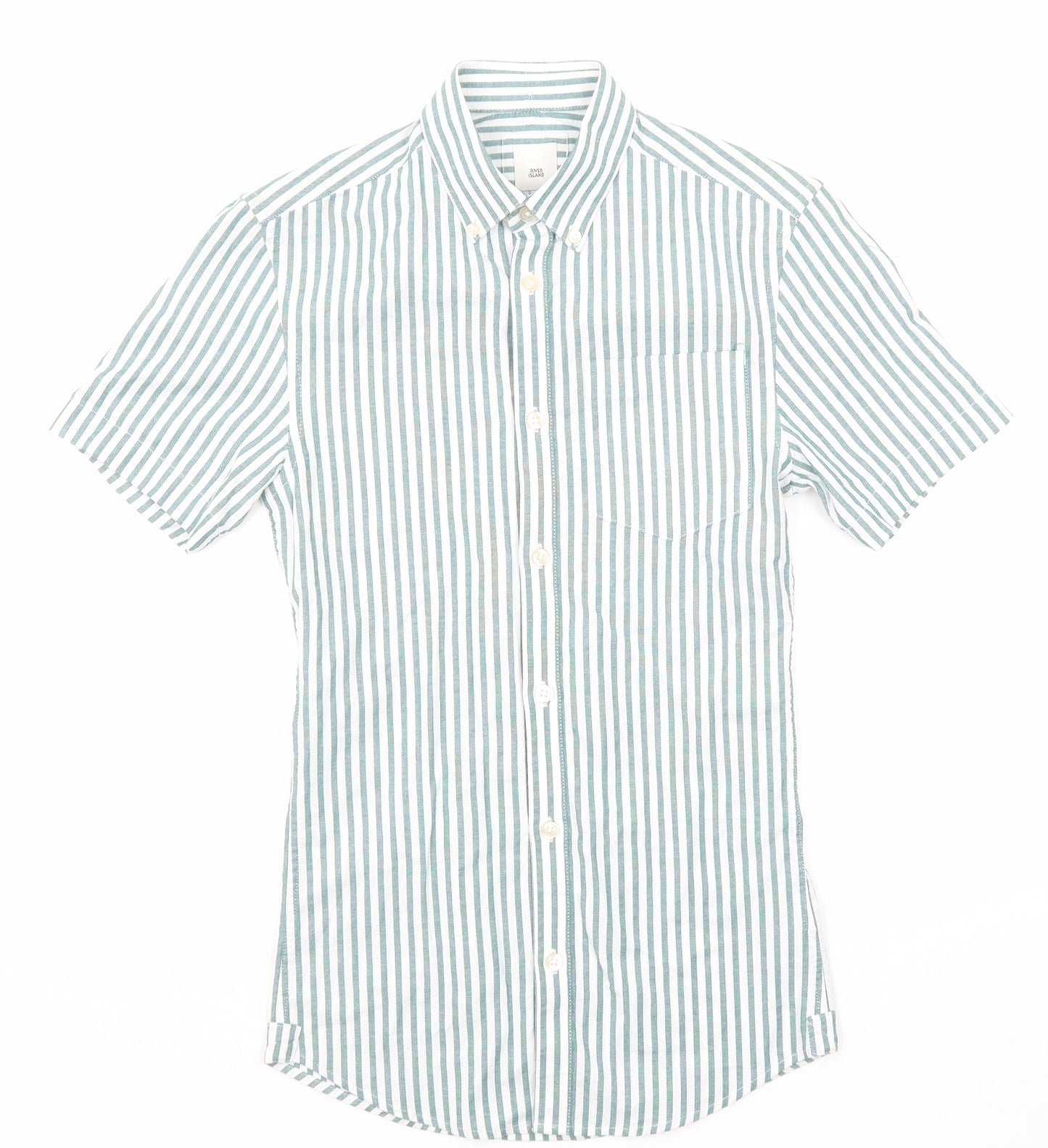 River Island Mens Green Striped Cotton Button-Up Size XS Collared Button