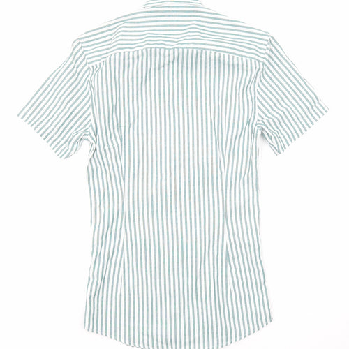 River Island Mens Green Striped Cotton Button-Up Size XS Collared Button