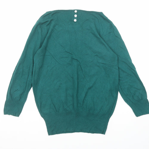 NEXT Womens Green Boat Neck Cotton Pullover Jumper Size 12
