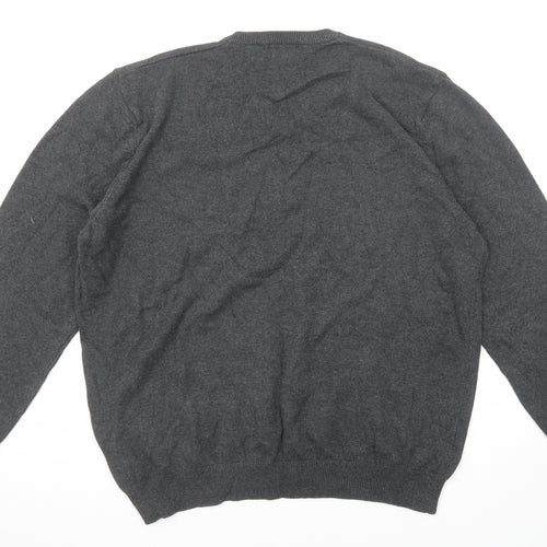 Marks and Spencer Mens Grey V-Neck Cotton Pullover Jumper Size 2XL Long Sleeve