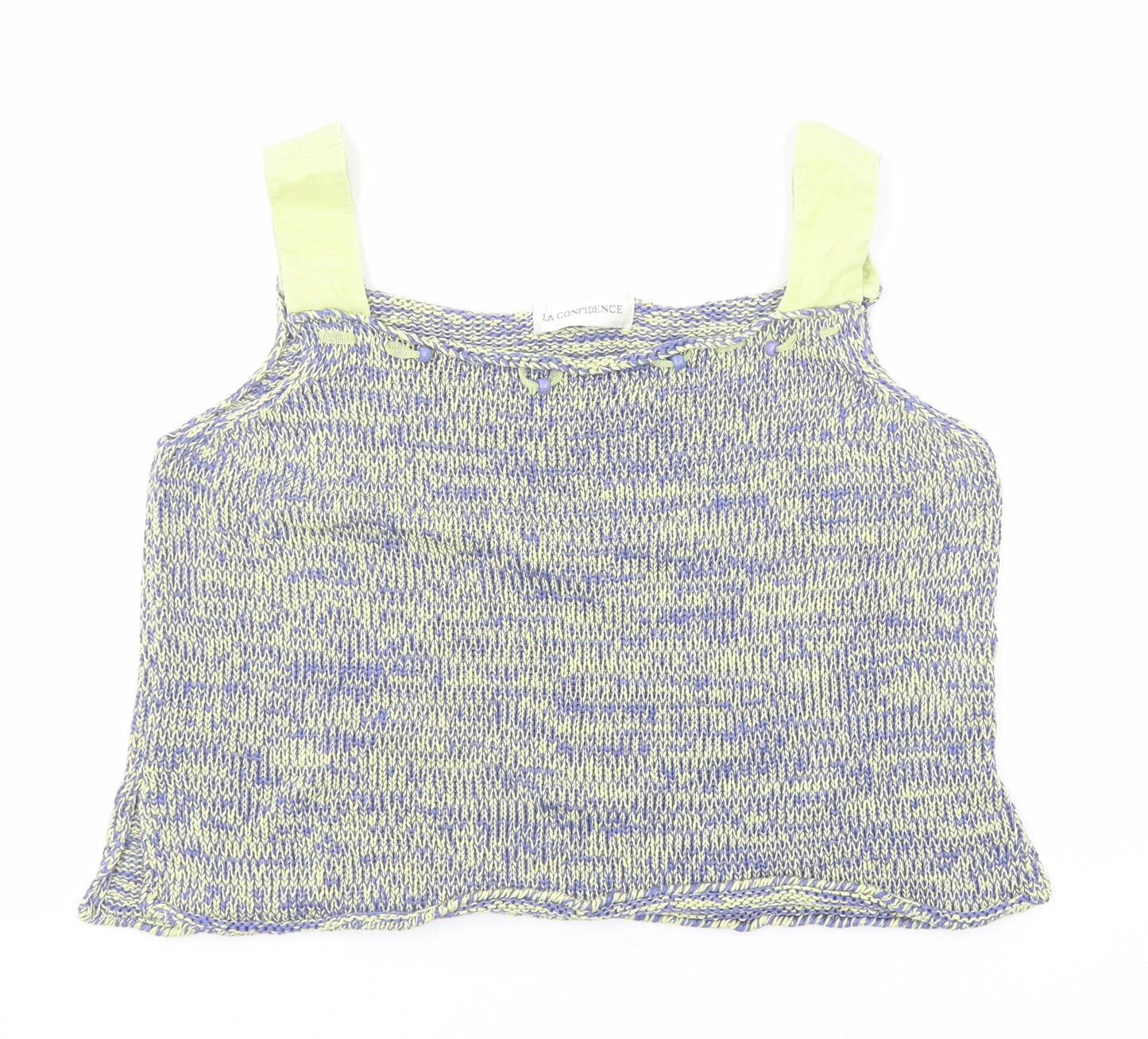 La Confidence Womens Blue Geometric Cotton Basic Tank Size XL Square Neck