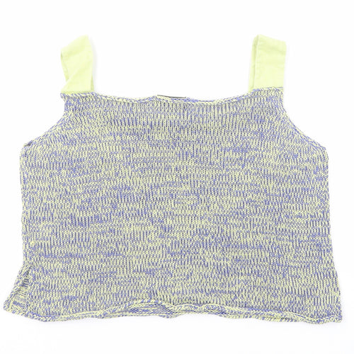La Confidence Womens Blue Geometric Cotton Basic Tank Size XL Square Neck