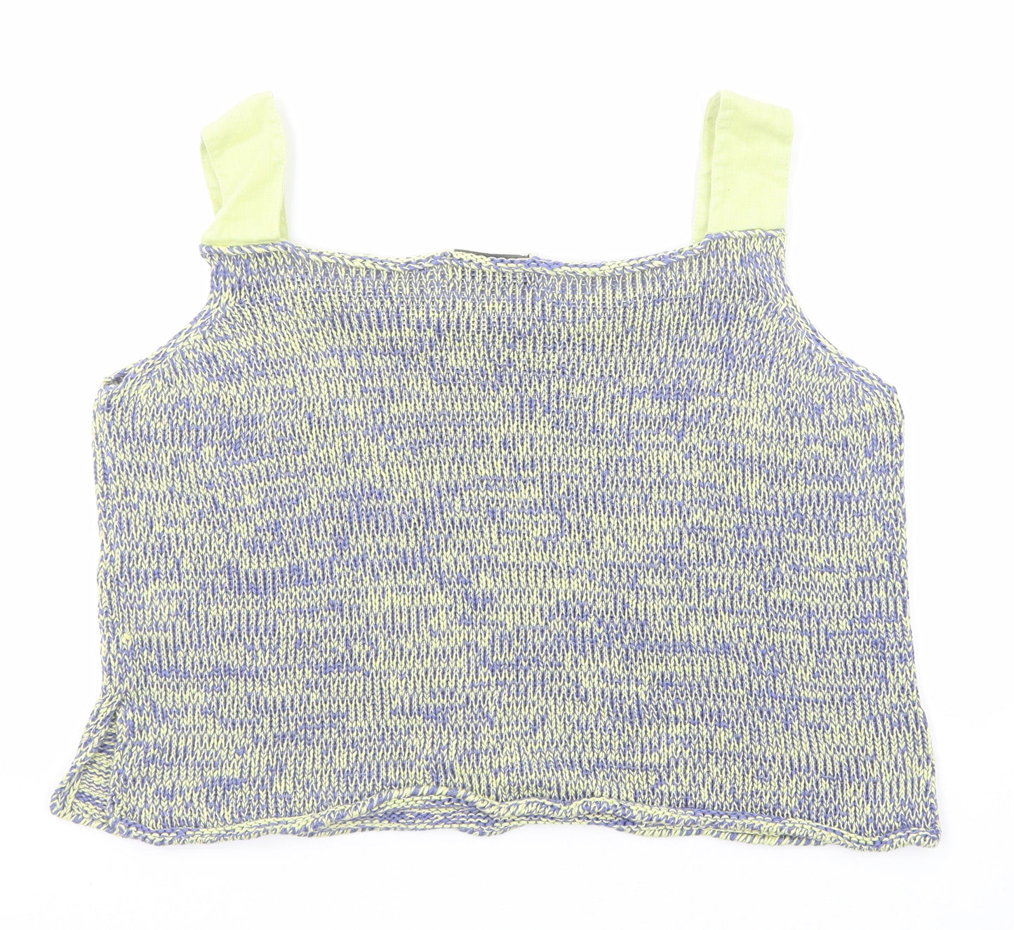 La Confidence Womens Blue Geometric Cotton Basic Tank Size XL Square Neck