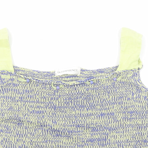 La Confidence Womens Blue Geometric Cotton Basic Tank Size XL Square Neck