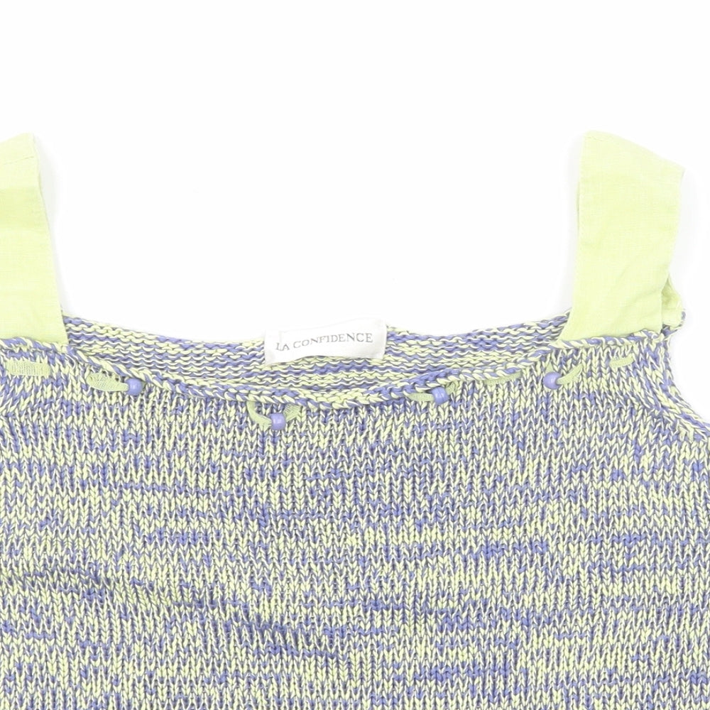 La Confidence Womens Blue Geometric Cotton Basic Tank Size XL Square Neck