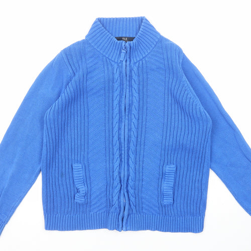 EWM Womens Blue High Neck Cotton Full Zip Jumper Size 14 - Size 14-16