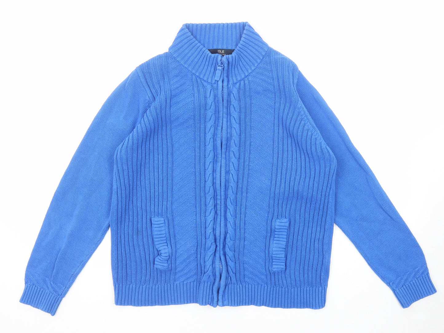 EWM Womens Blue High Neck Cotton Full Zip Jumper Size 14 - Size 14-16