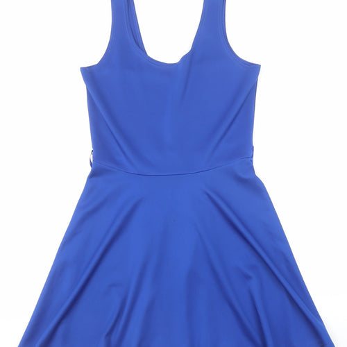 Boohoo Womens Blue Polyester Skater Dress Size 12 Scoop Neck Pullover