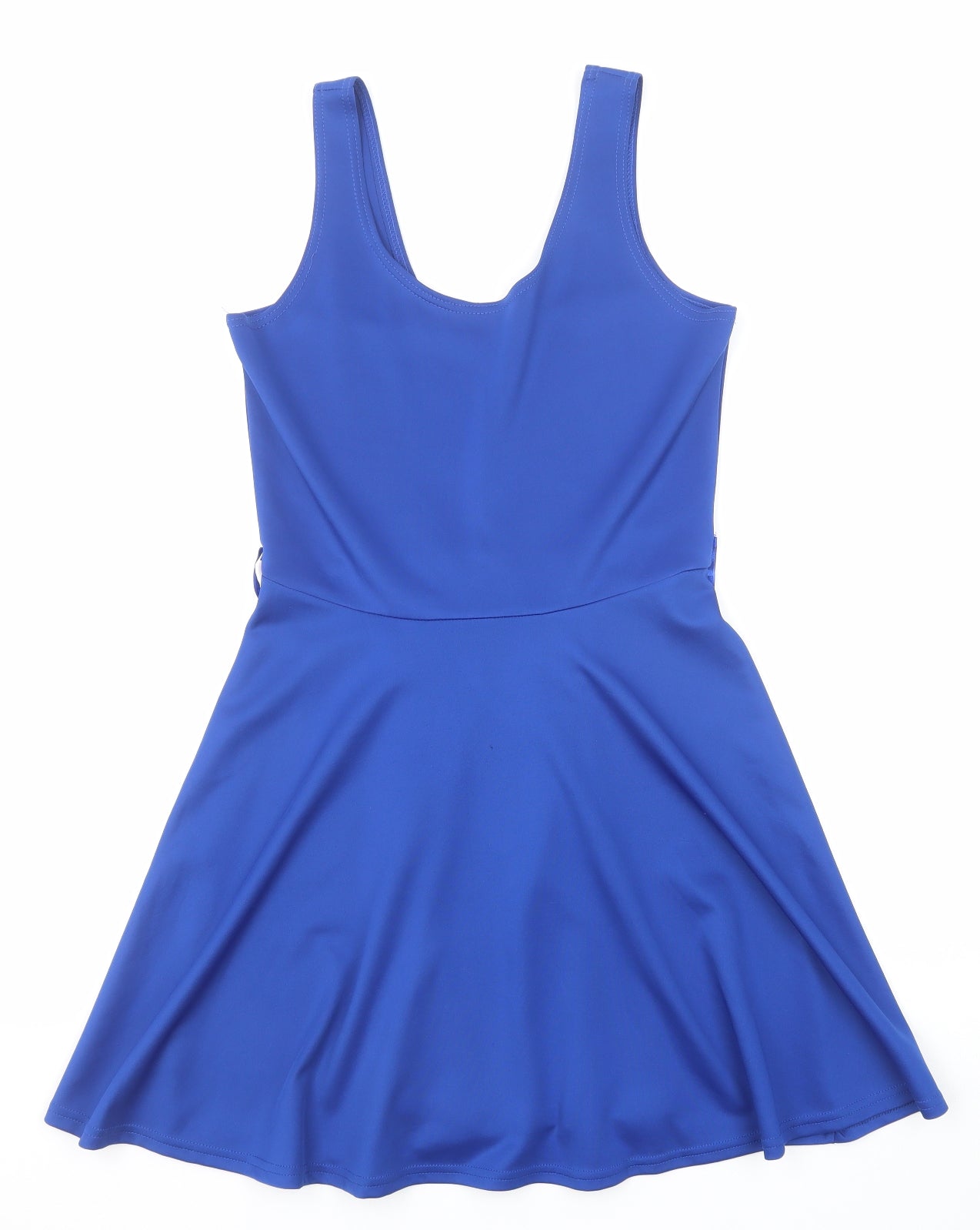 Boohoo Womens Blue Polyester Skater Dress Size 12 Scoop Neck Pullover
