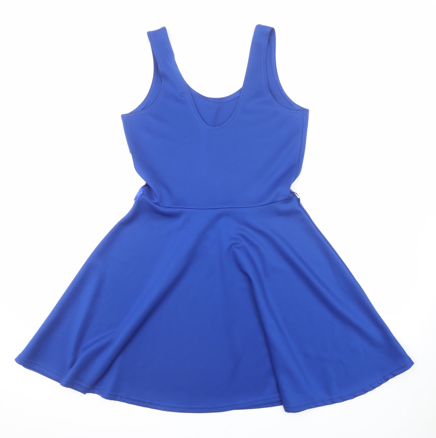 Boohoo Womens Blue Polyester Skater Dress Size 12 Scoop Neck Pullover