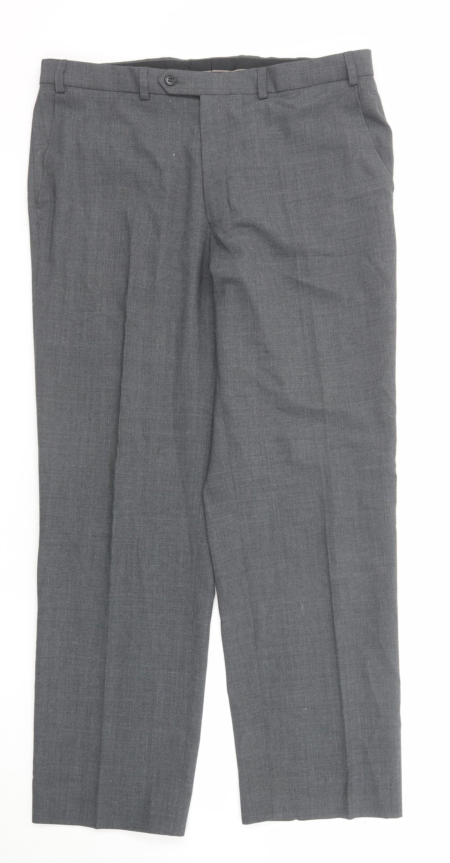 Marks and Spencer Mens Grey Polyester Dress Pants Trousers Size 36 in L31 in Regular Zip