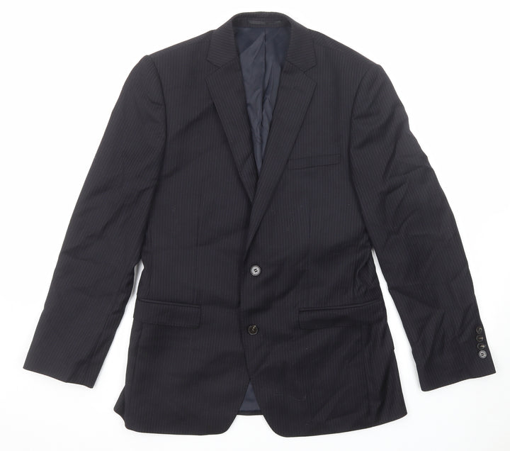 French Connection Mens Black Striped Wool Jacket Suit Jacket Size 38 Regular