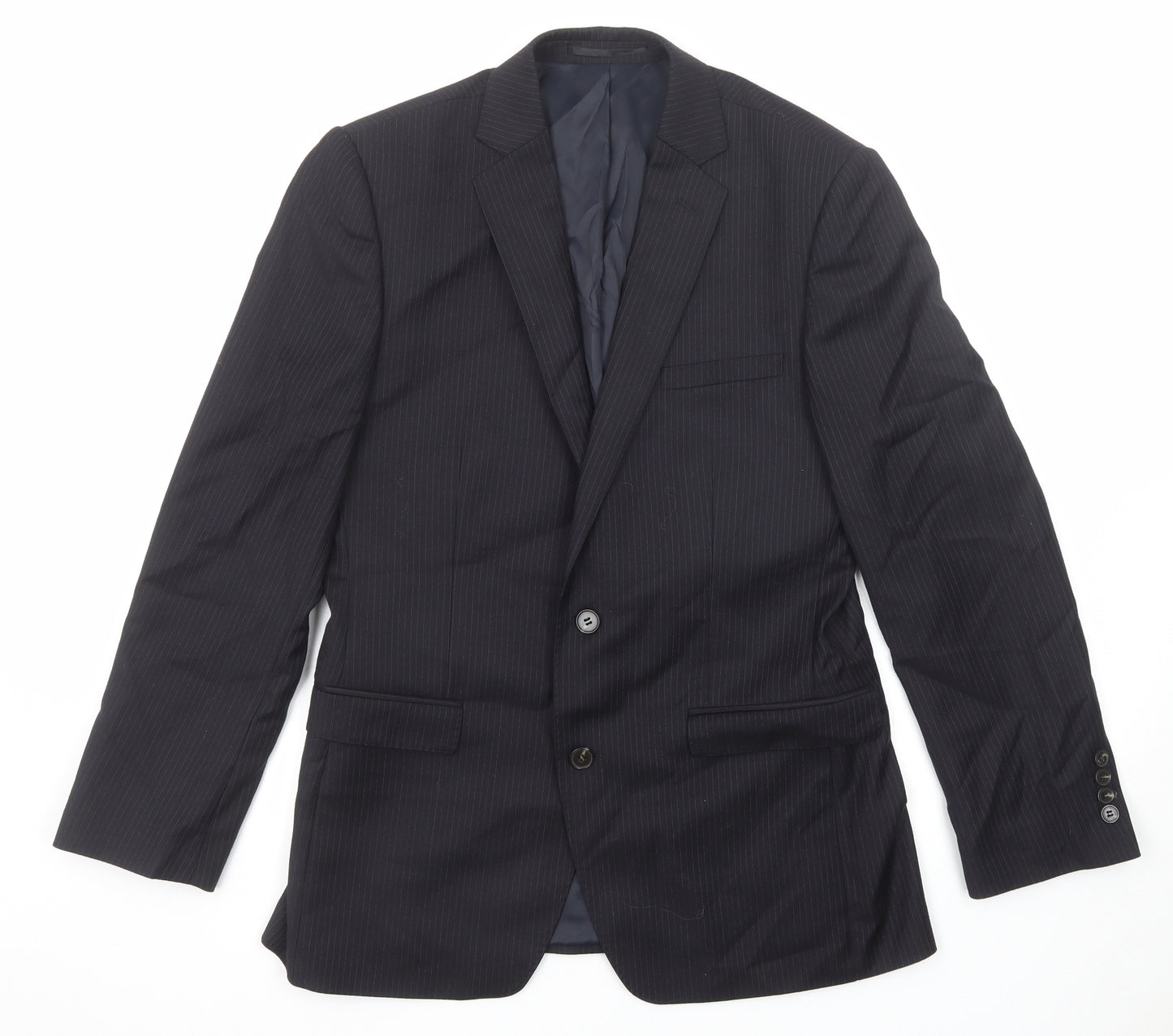 French Connection Mens Black Striped Wool Jacket Suit Jacket Size 38 Regular