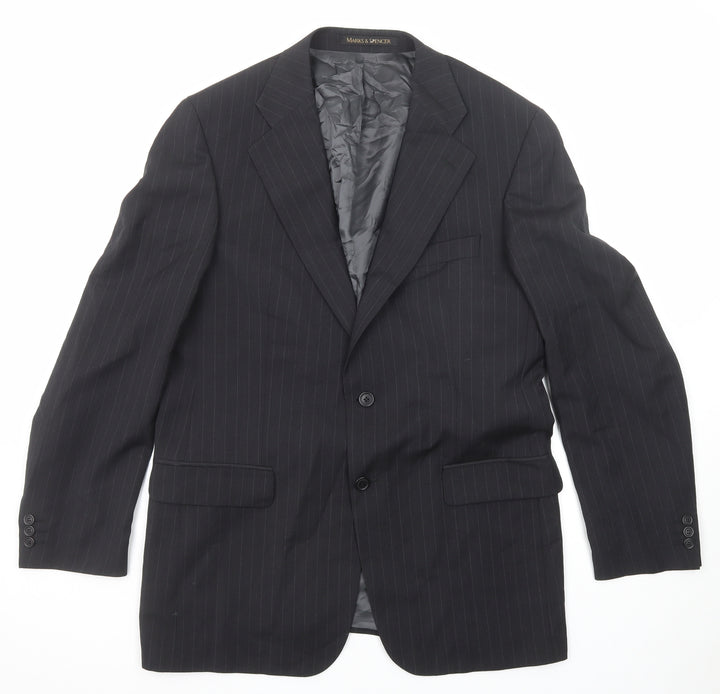 Marks and Spencer Mens Black Striped Wool Jacket Suit Jacket Size 40 Regular