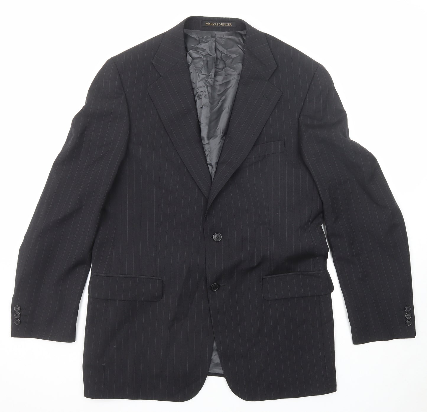 Marks and Spencer Mens Black Striped Wool Jacket Suit Jacket Size 40 Regular