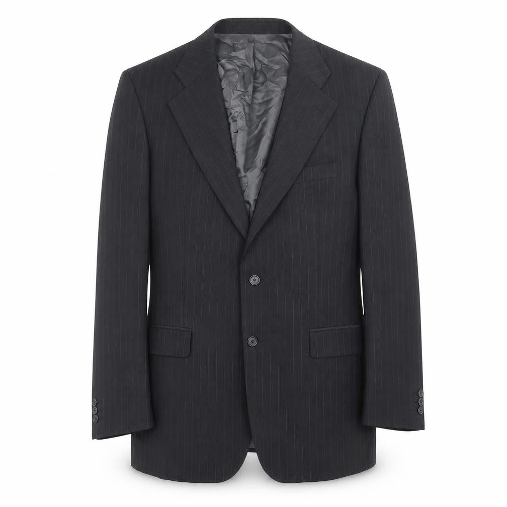 Front view of Marks & Spencer men’s black striped wool jacket suit jacket, size 40, regular