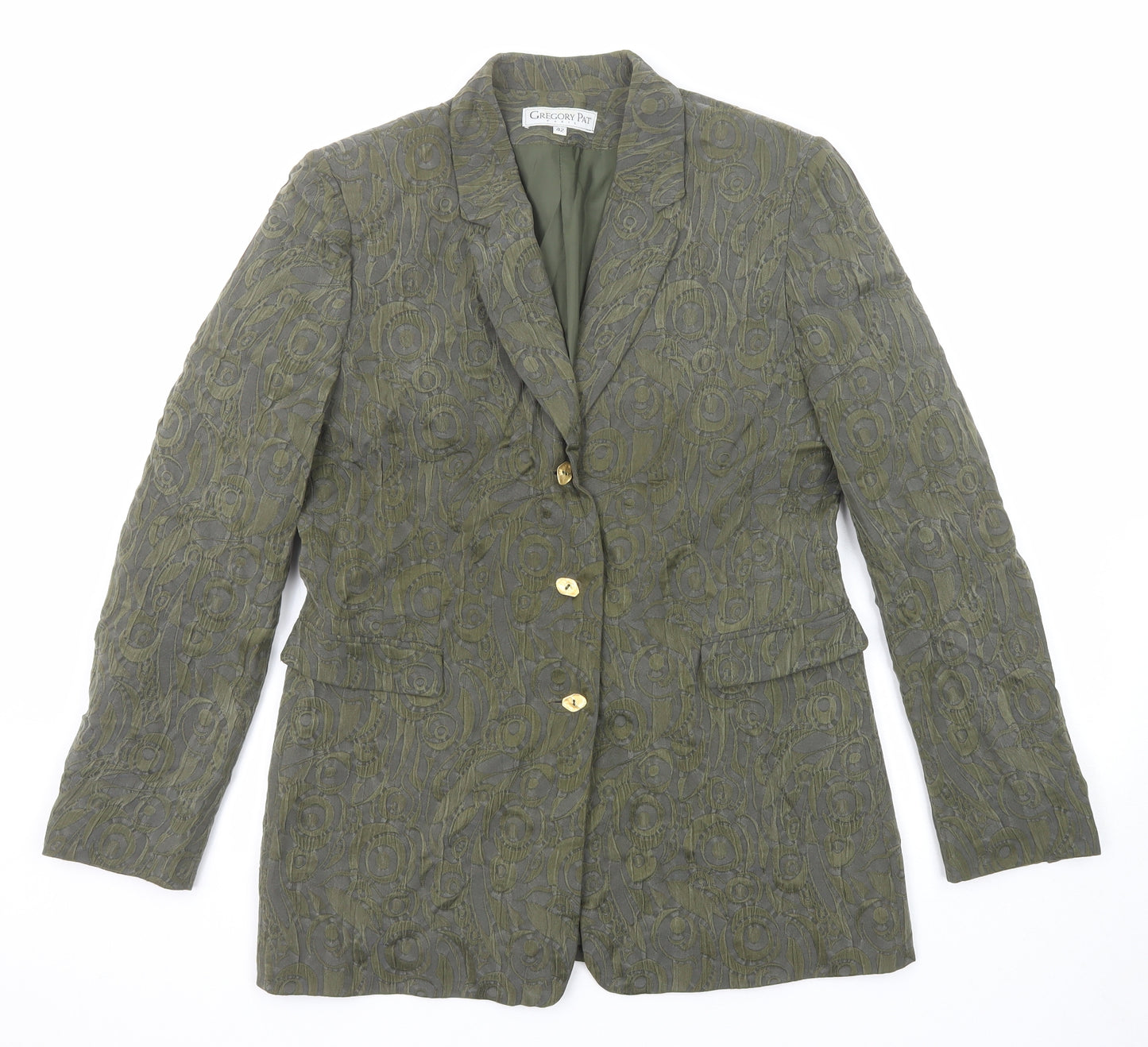 Gregory Pat Womens Green Geometric Jacket Blazer Size 14 Button