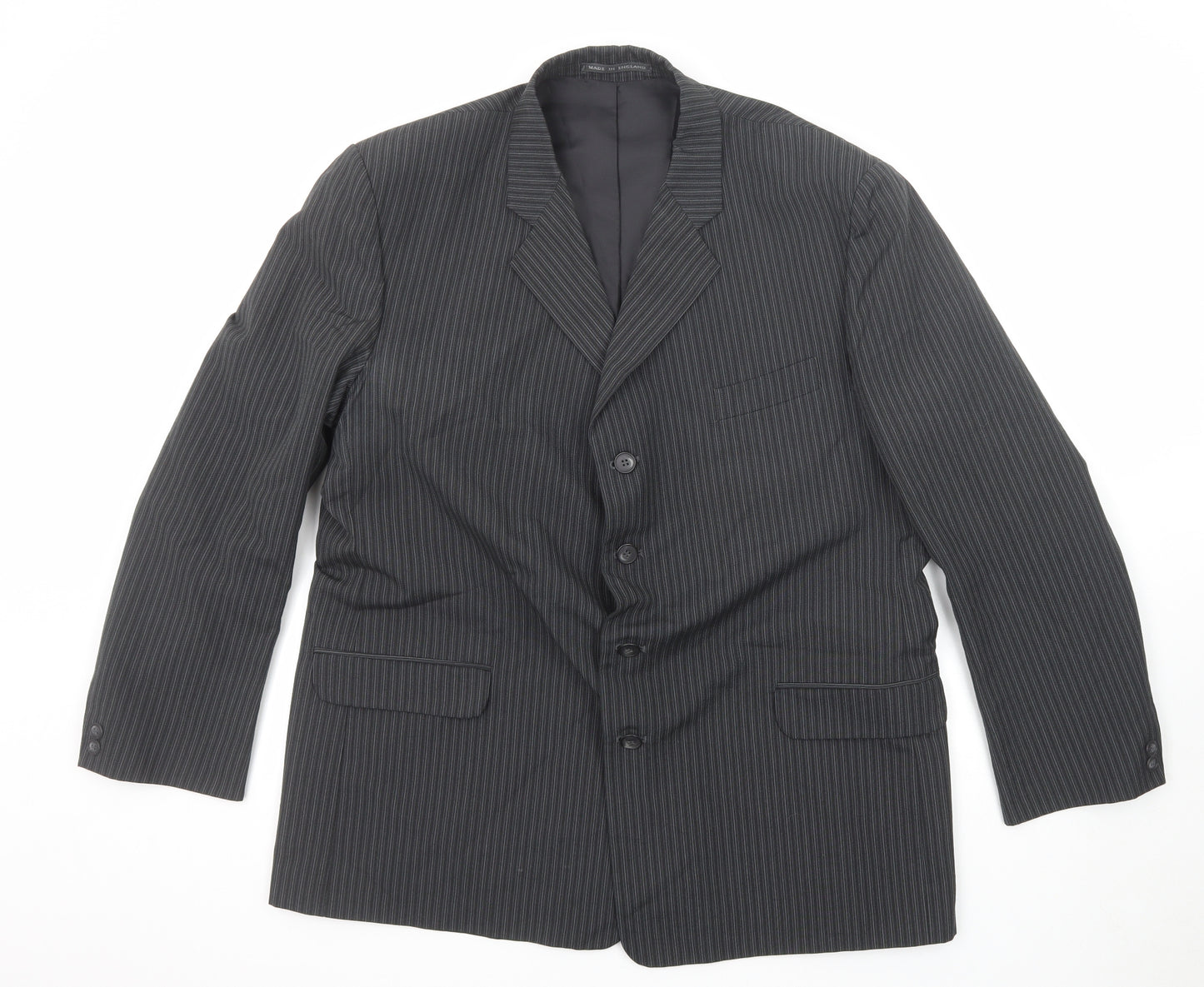 Emporium Mens Grey Striped Polyester Jacket Suit Jacket Size 46 Regular