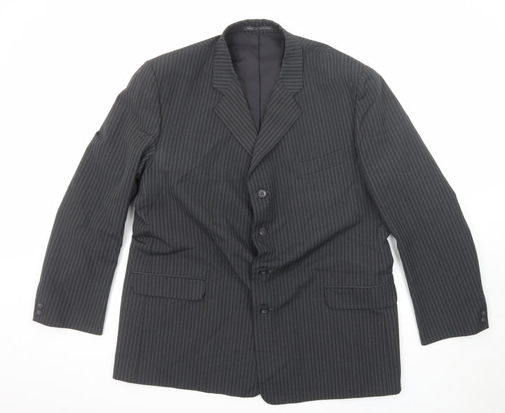 Emporium Mens Grey Striped Polyester Jacket Suit Jacket Size 46 Regular