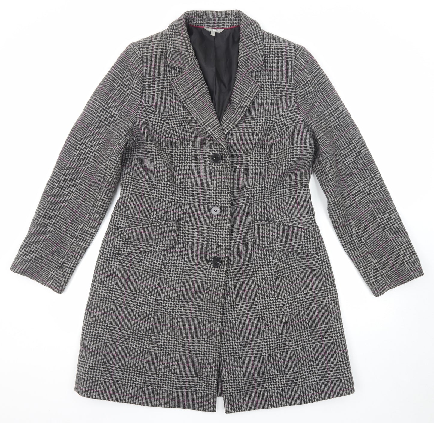Marks and Spencer Womens Grey Plaid Overcoat Coat Size 14 Button
