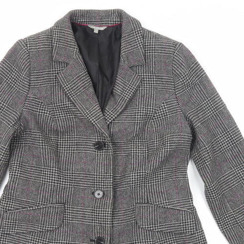 Marks and Spencer Womens Grey Plaid Overcoat Coat Size 14 Button