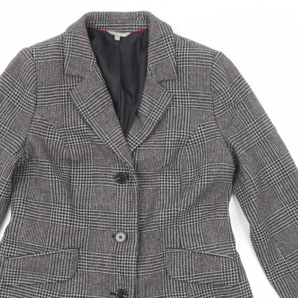 Marks and Spencer Womens Grey Plaid Overcoat Coat Size 14 Button