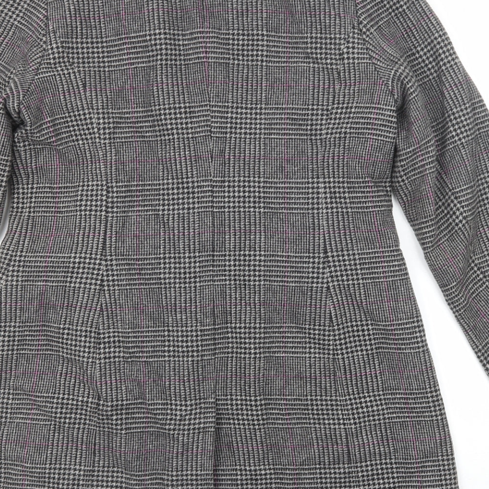 Marks and Spencer Womens Grey Plaid Overcoat Coat Size 14 Button