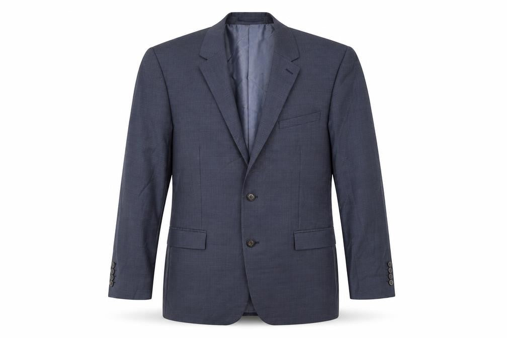 Front view of Autograph men’s blue wool jacket suit jacket, size 42, regular