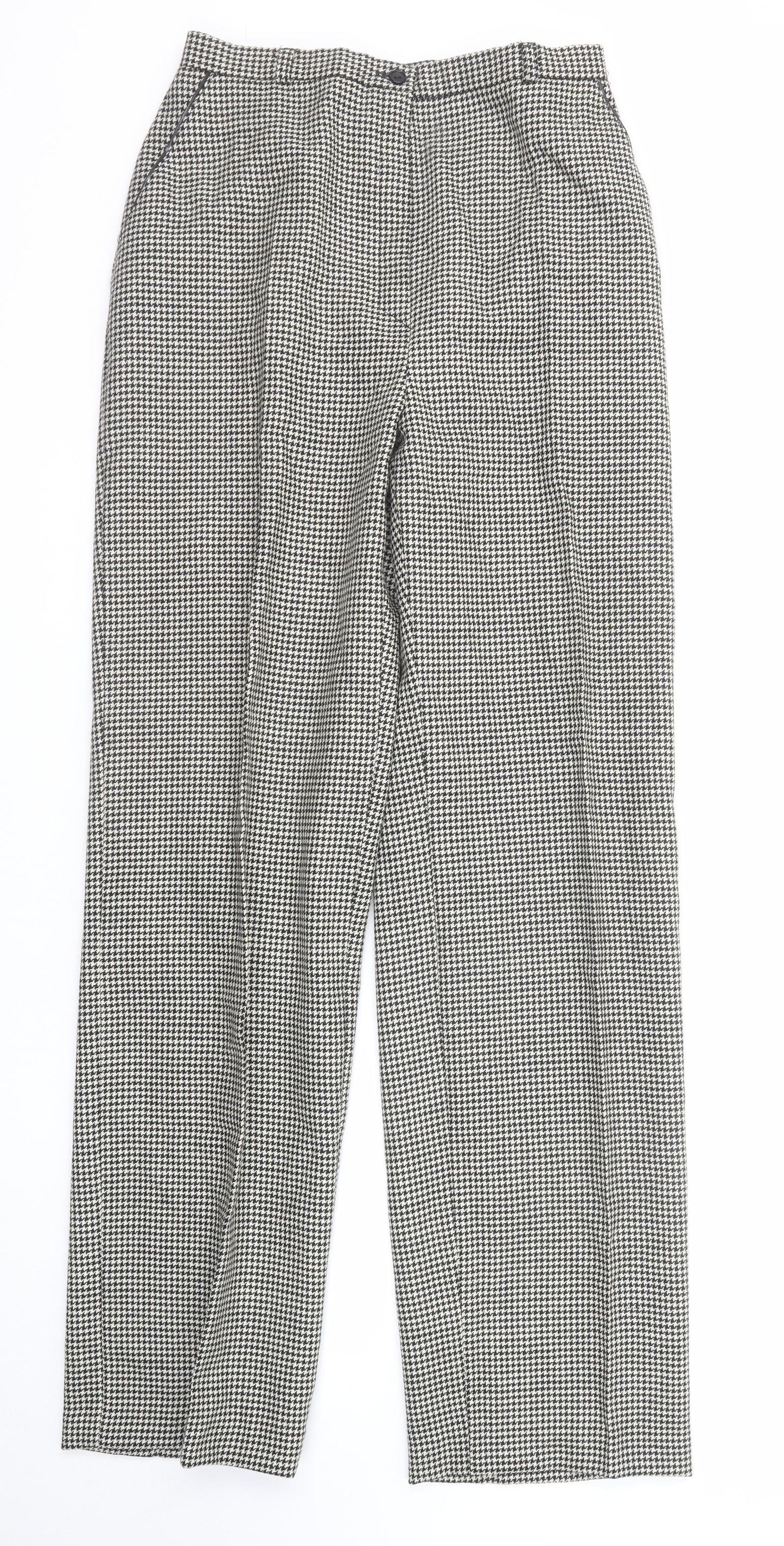 Long Tall Sally Womens Black Geometric Wool Trousers Size 14 Regular Zip
