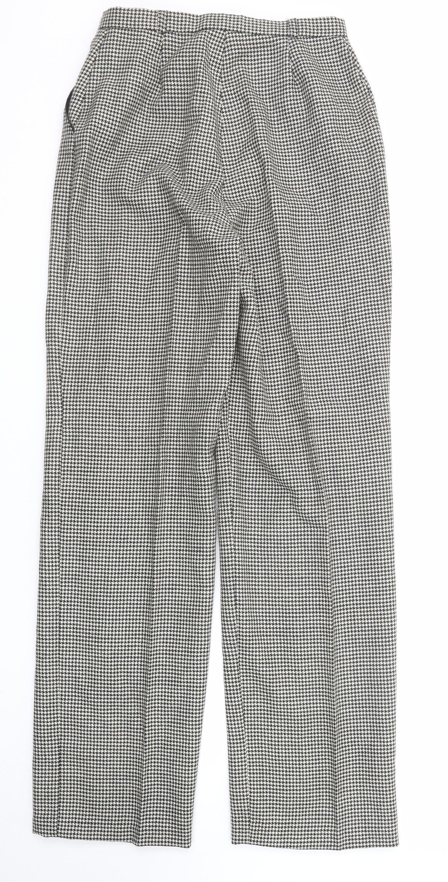 Long Tall Sally Womens Black Geometric Wool Trousers Size 14 Regular Zip
