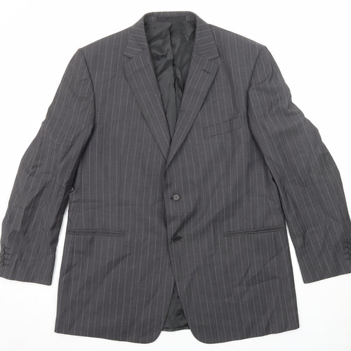 Marks and Spencer Mens Grey Striped Wool Jacket Suit Jacket Size 46 Regular