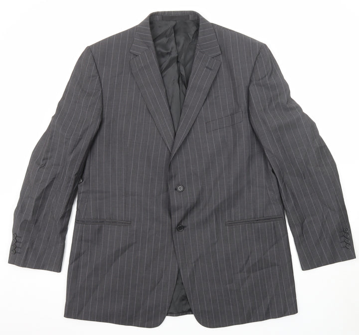 Marks and Spencer Mens Grey Striped Wool Jacket Suit Jacket Size 46 Regular