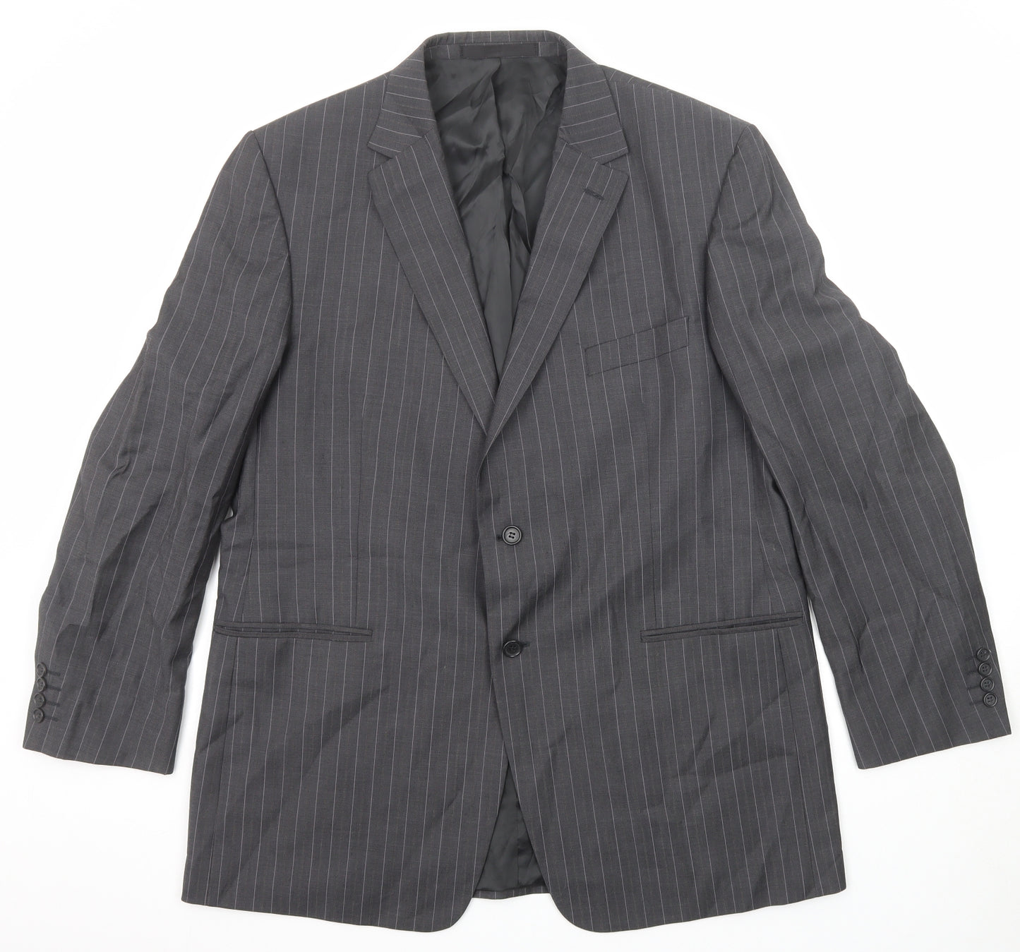 Marks and Spencer Mens Grey Striped Wool Jacket Suit Jacket Size 46 Regular