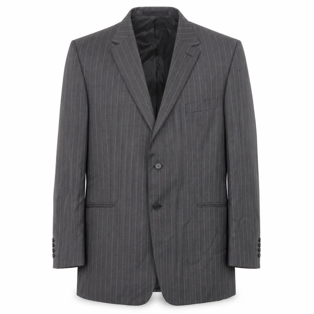 Front view of Marks & Spencer men’s grey striped wool jacket suit jacket, size 46, regular