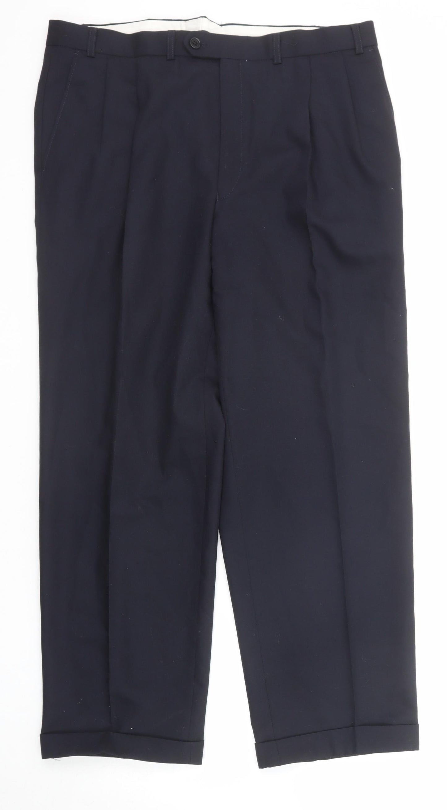 Marks and Spencer Mens Blue Wool Dress Pants Trousers Size 38 in L29 in Regular Zip