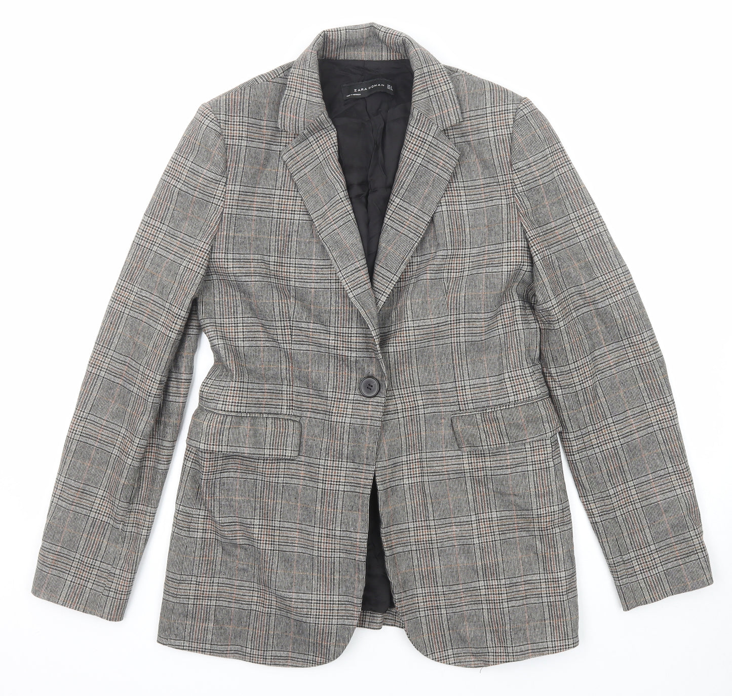 Zara Womens Grey Plaid Polyester Jacket Blazer Size S