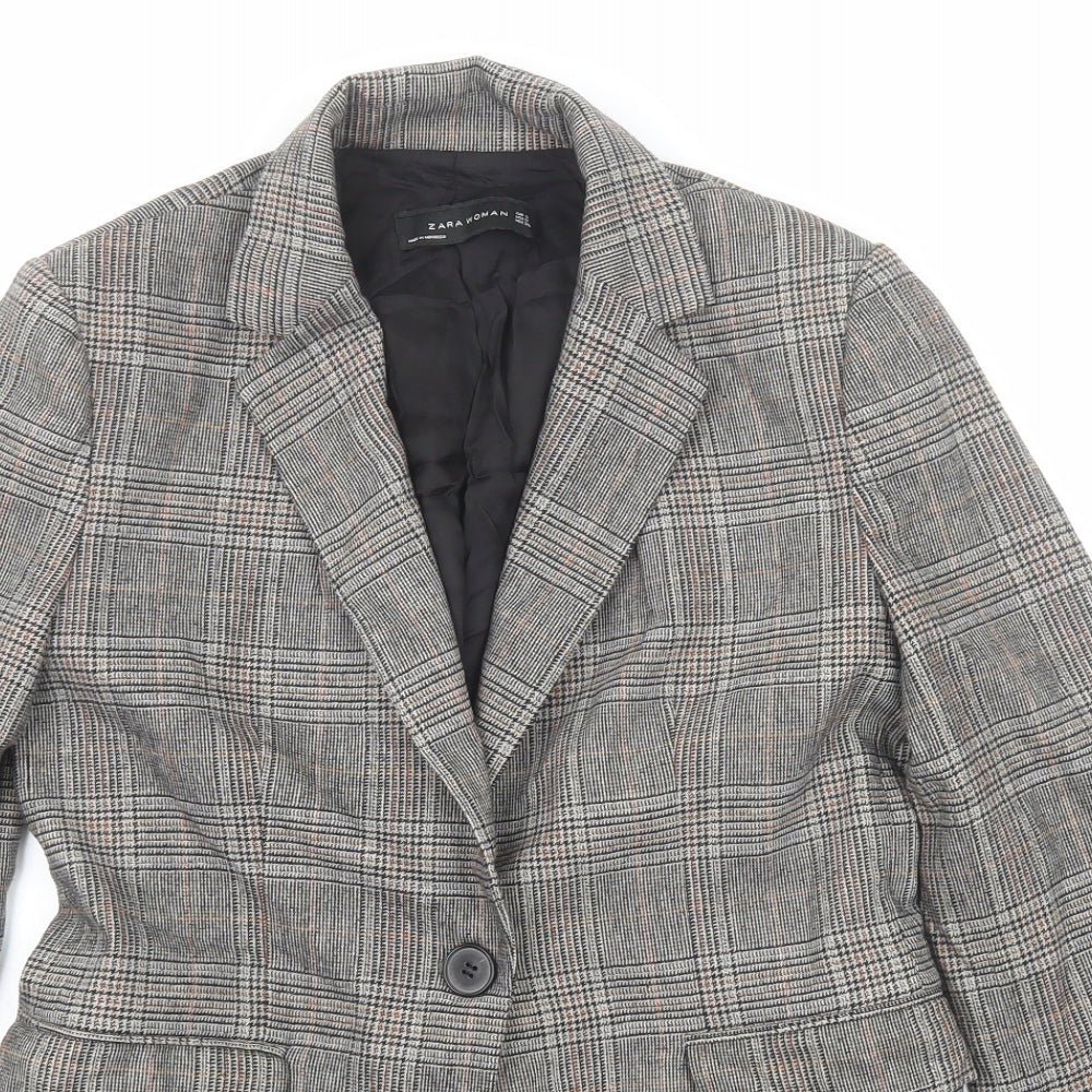 Zara Womens Grey Plaid Polyester Jacket Blazer Size S
