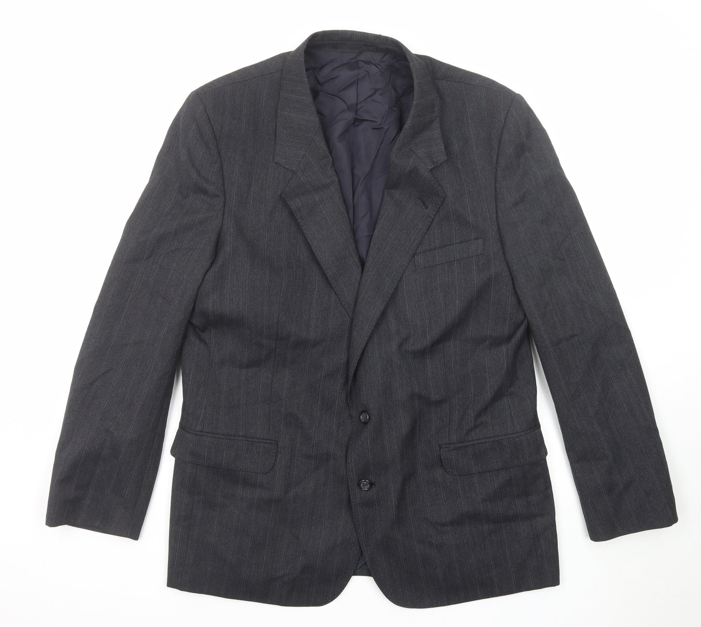 Burton Mens Grey Striped Polyester Jacket Suit Jacket Size 42 Regular