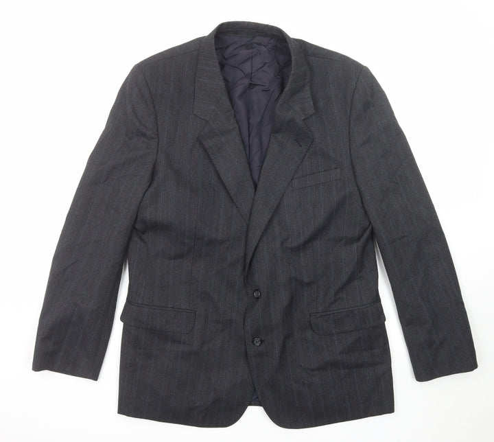 Burton Mens Grey Striped Polyester Jacket Suit Jacket Size 42 Regular