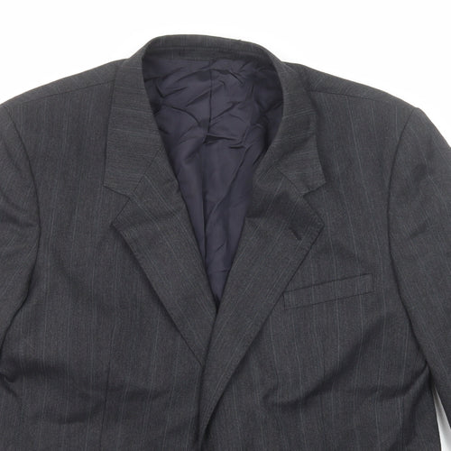 Burton Mens Grey Striped Polyester Jacket Suit Jacket Size 42 Regular